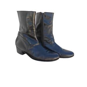 Vanelli Black Leather Ankle Boots Size 265 Italy Low Heel Zip Classic